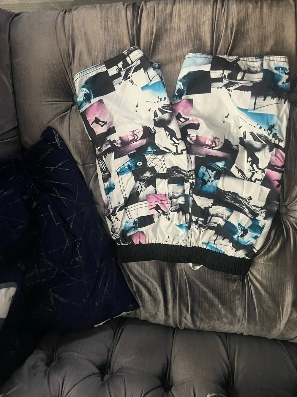 Old Navy White Jogger Pants with Pink & Blue Graphic Panels